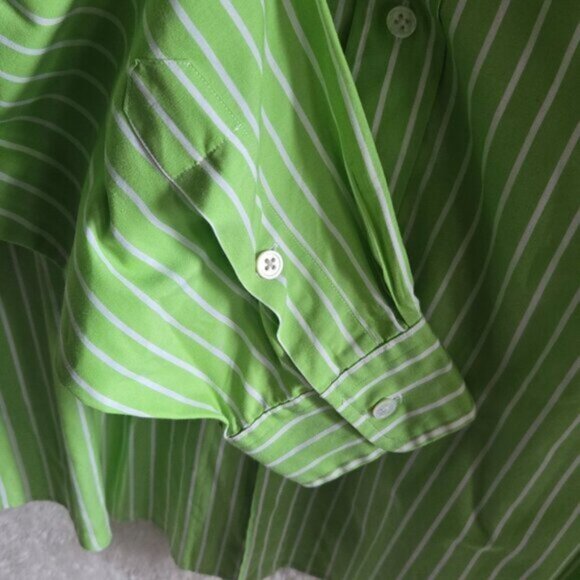 Ralph Lauren Men's Custom Fit Fine Two-Ply 100's Bright Green Striped Shirt - Picture 5 of 6